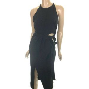 Stylestalker 'Maia' Midi Black Sheath Dress Front Slit Size S Cut-Out at Waist